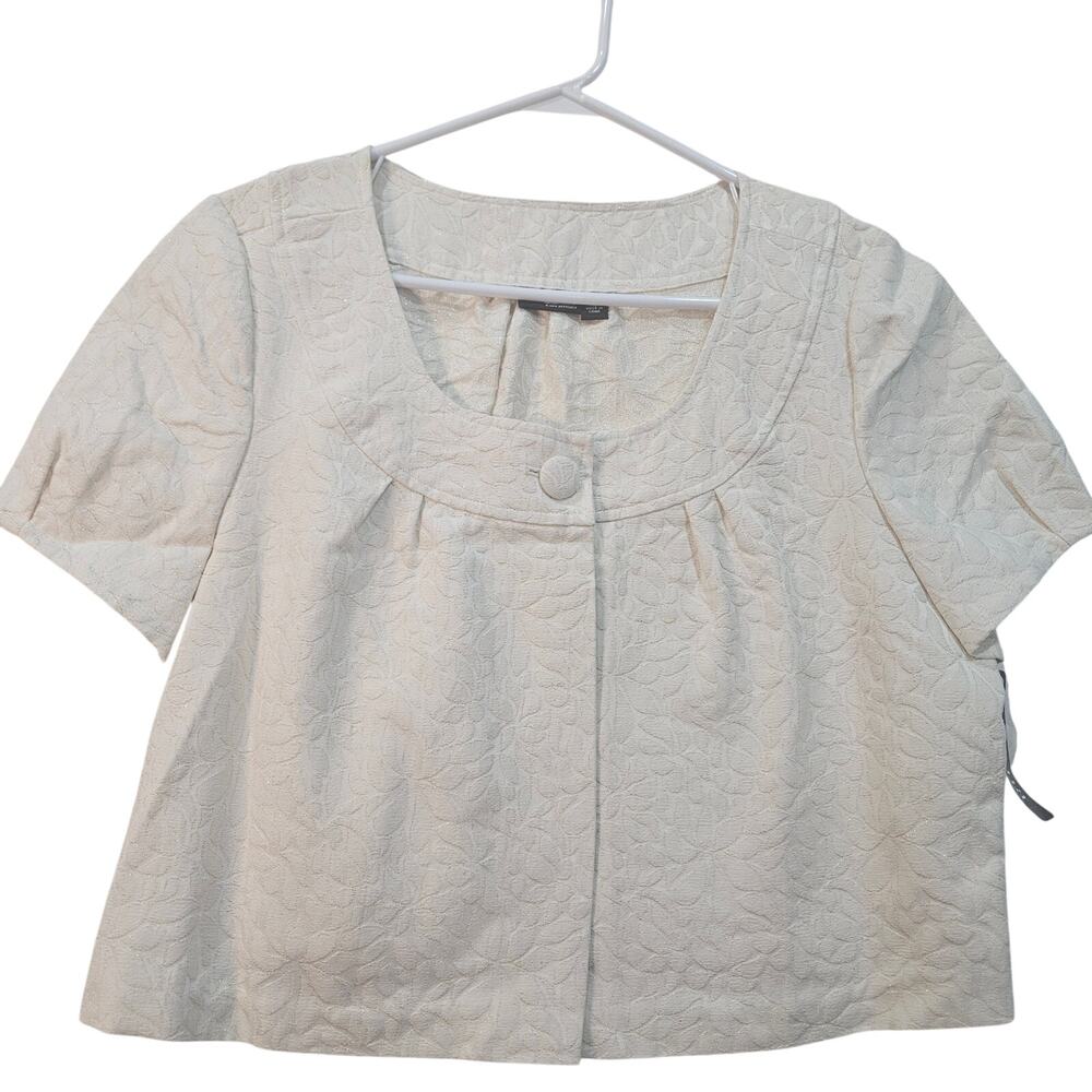 a.n.a Crop Swing Jacket Bolero Cream Floral Jacquard Cap Sleeve Y2K Retro XL NWT
